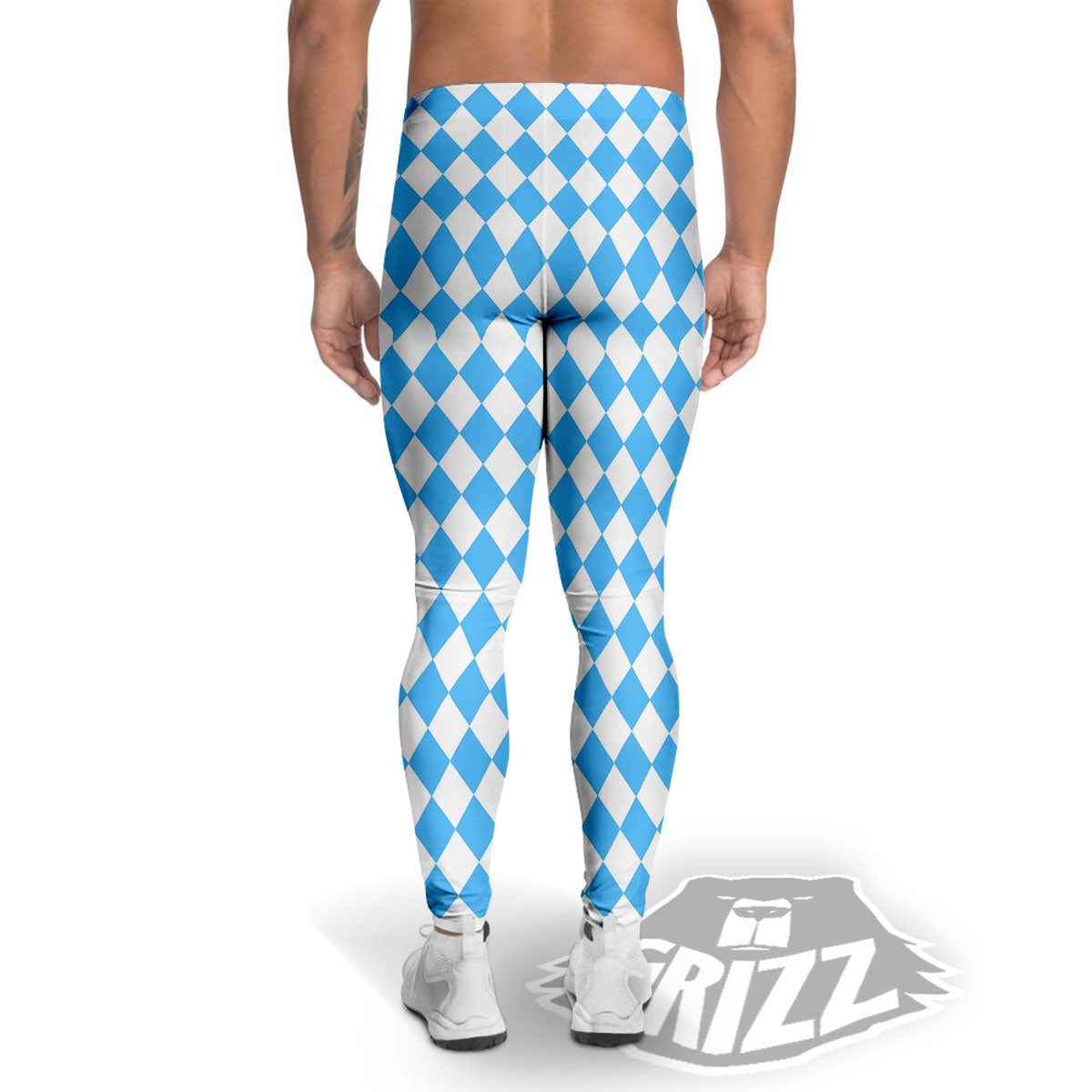 Harlequin White And Blue Print Pattern Men's Leggings-grizzshop