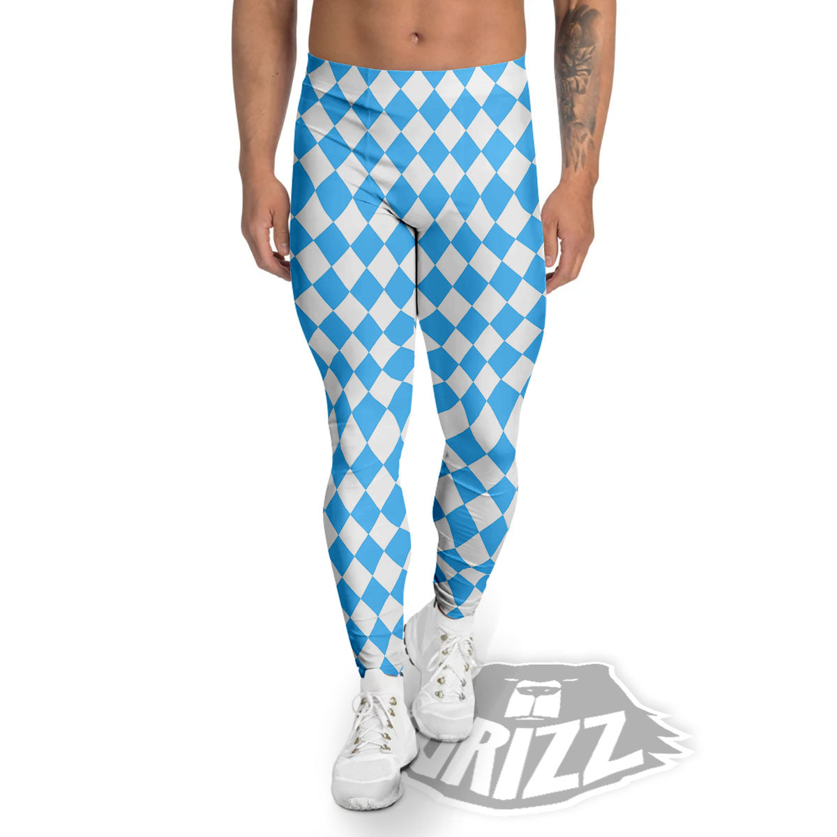 Harlequin White And Blue Print Pattern Men's Leggings-grizzshop