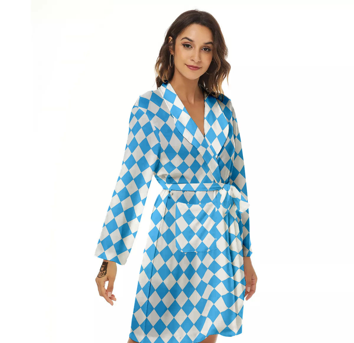 Harlequin White And Blue Print Pattern Women's Robe-grizzshop