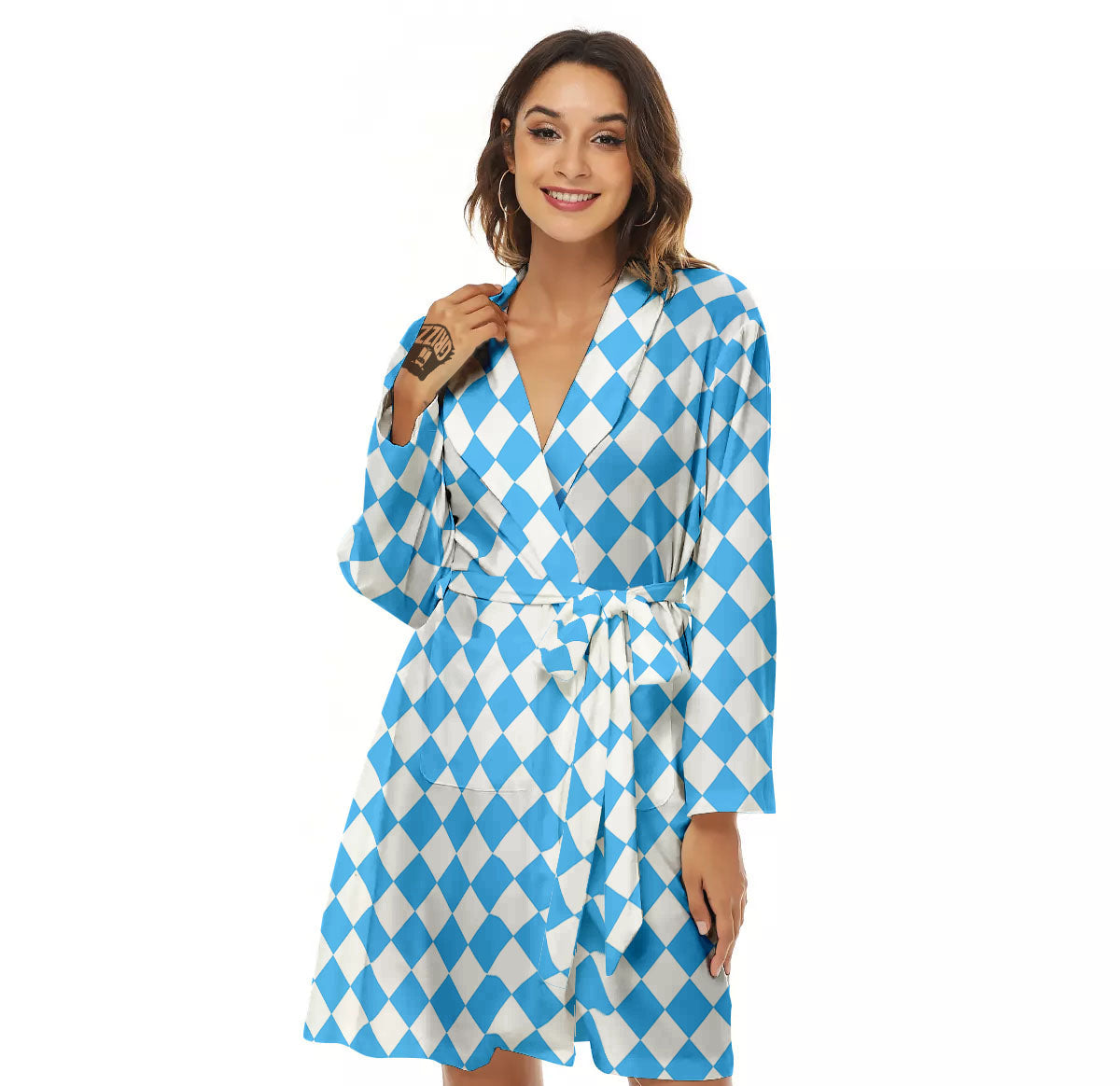 Harlequin White And Blue Print Pattern Women's Robe-grizzshop
