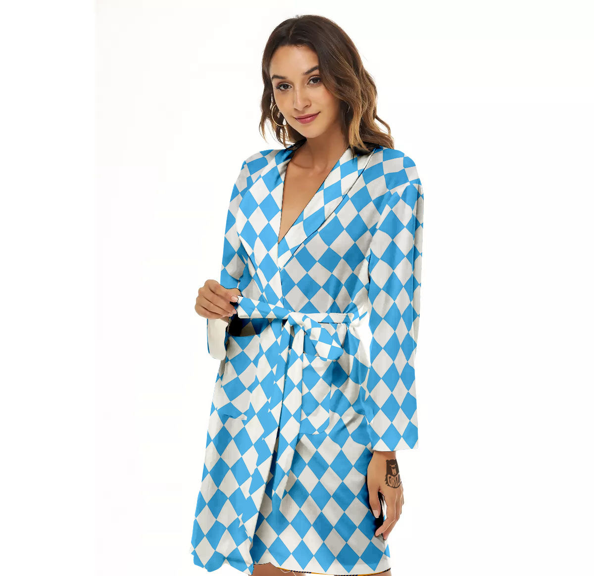 Harlequin White And Blue Print Pattern Women's Robe-grizzshop