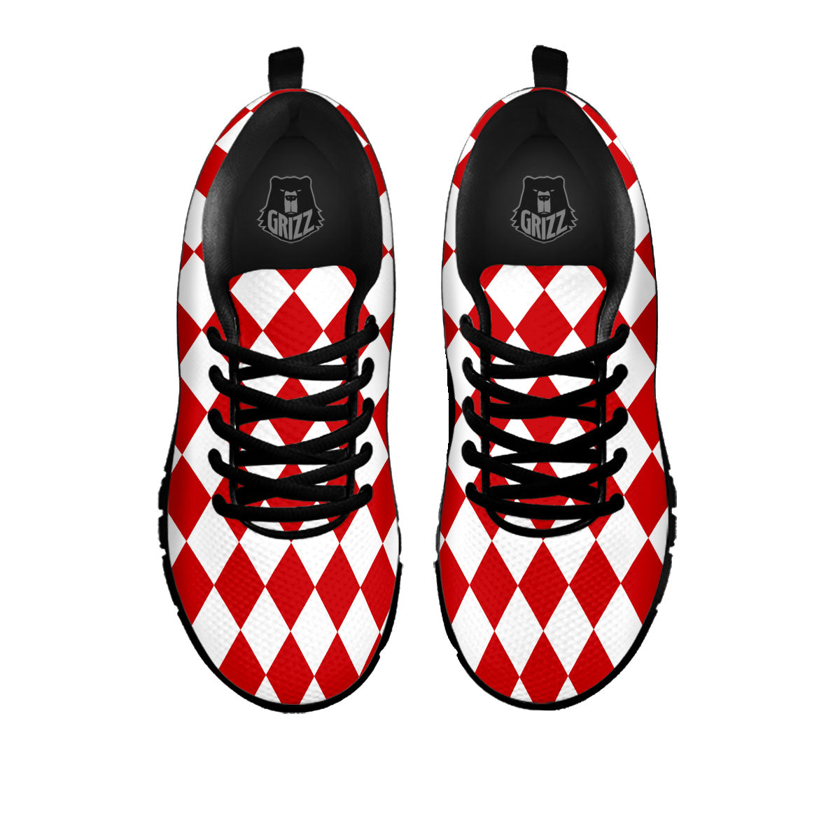 Harlequin White And Red Print Pattern Black Sneaker-grizzshop