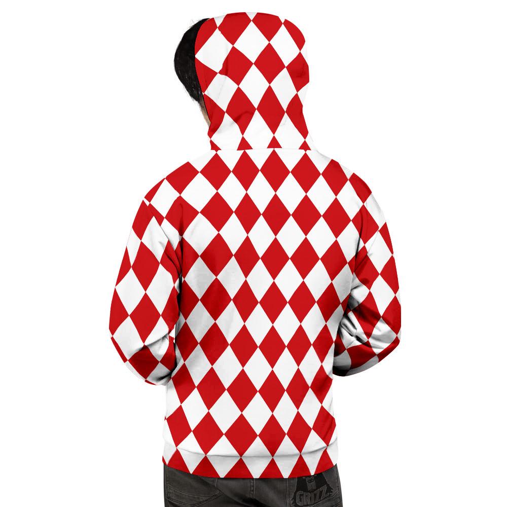 Harlequin White And Red Print Pattern Men's Hoodie-grizzshop
