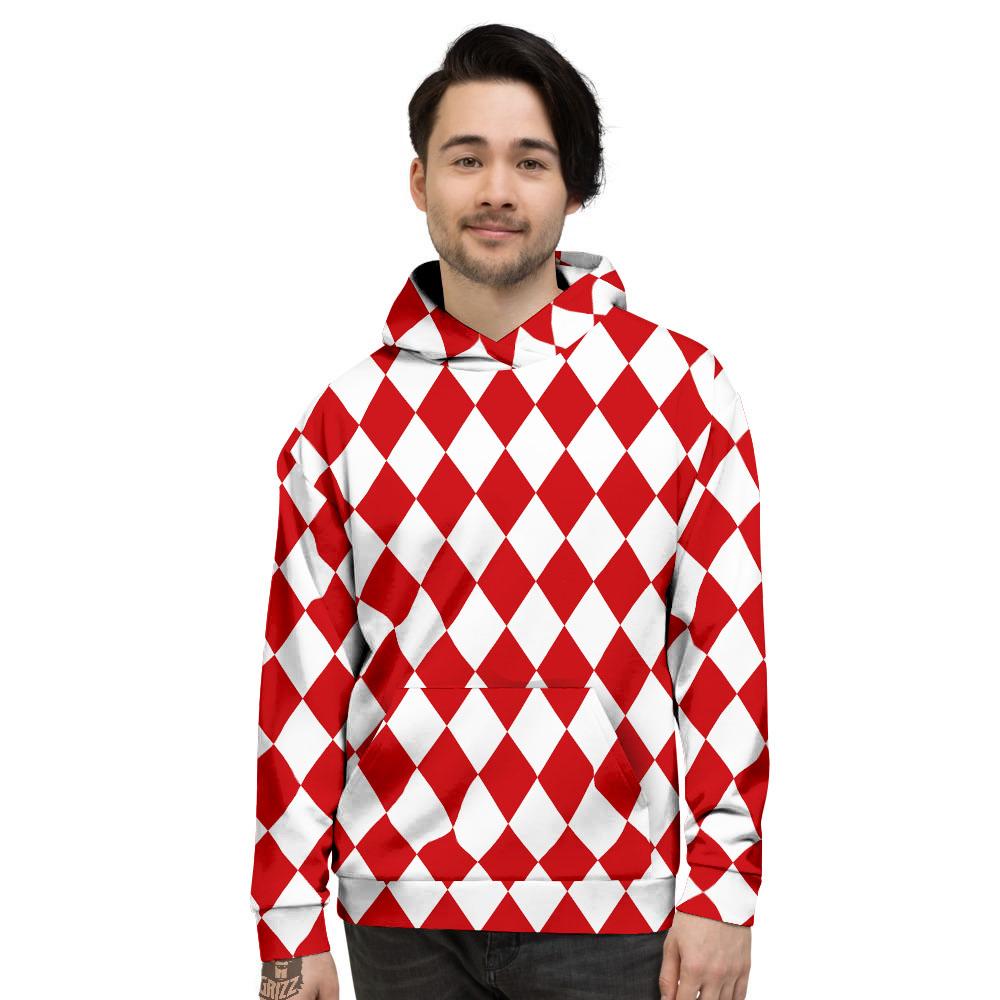 Harlequin White And Red Print Pattern Men's Hoodie-grizzshop