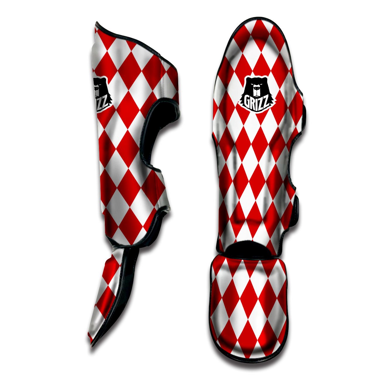 Harlequin White And Red Print Pattern Muay Thai Shin Guards-grizzshop