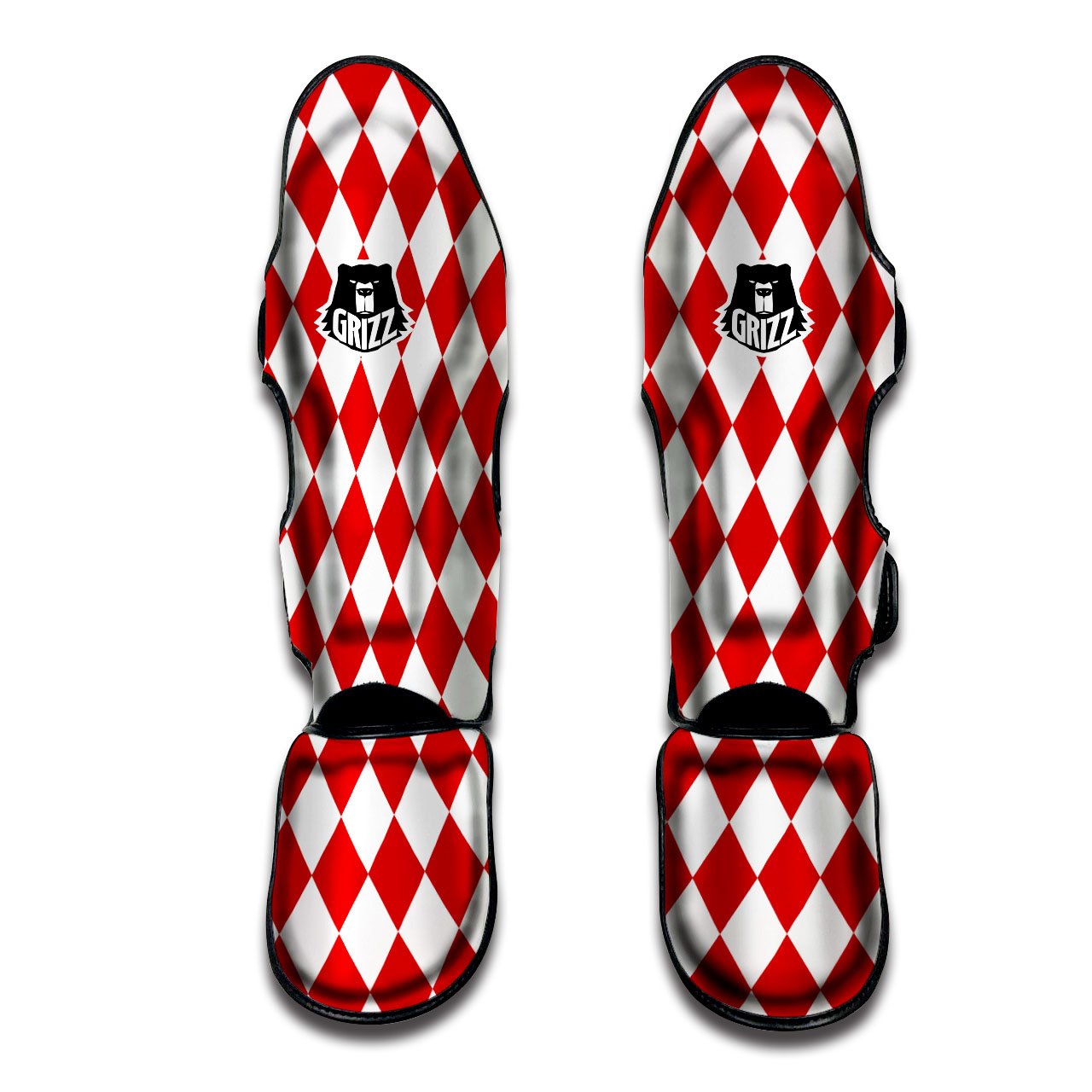 Harlequin White And Red Print Pattern Muay Thai Shin Guards-grizzshop