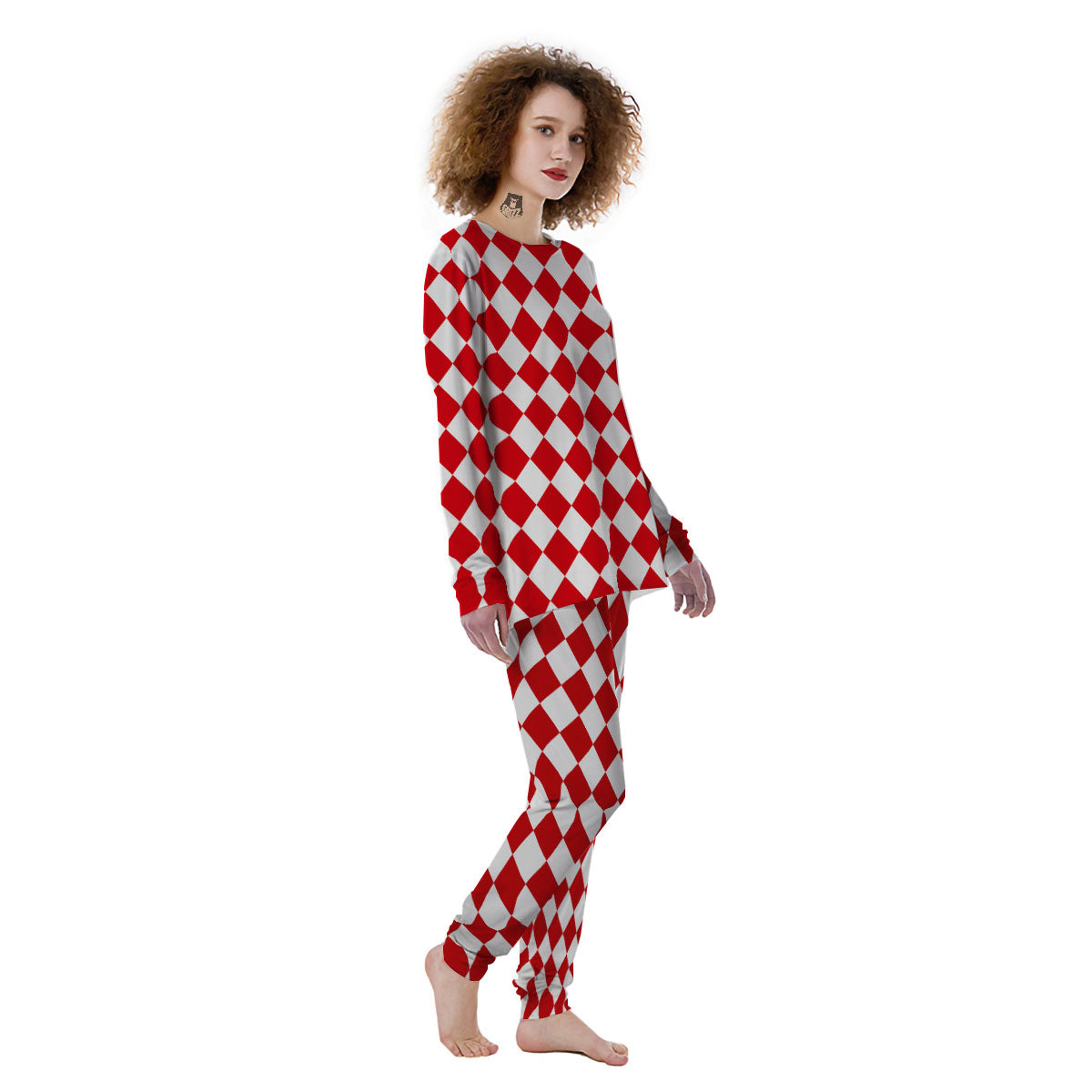 Harlequin White And Red Print Pattern Women's Pajamas-grizzshop