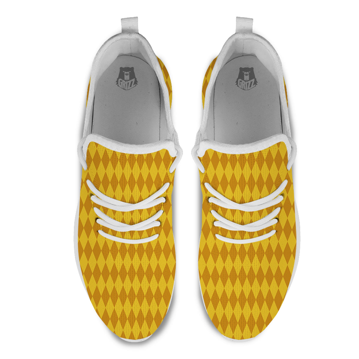 Harlequin Yellow Print Pattern White Athletic Shoes-grizzshop