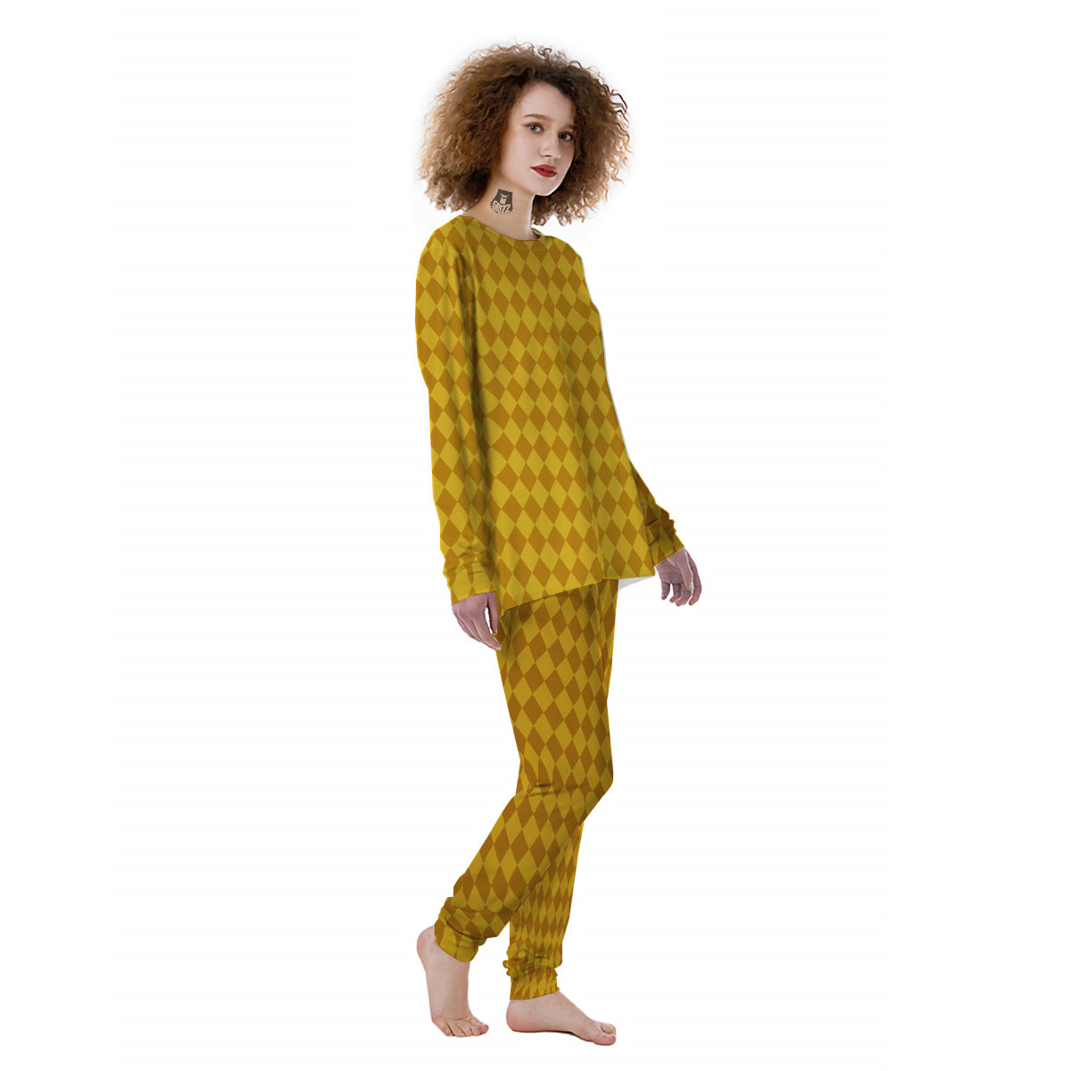 Harlequin Yellow Print Pattern Women's Pajamas-grizzshop