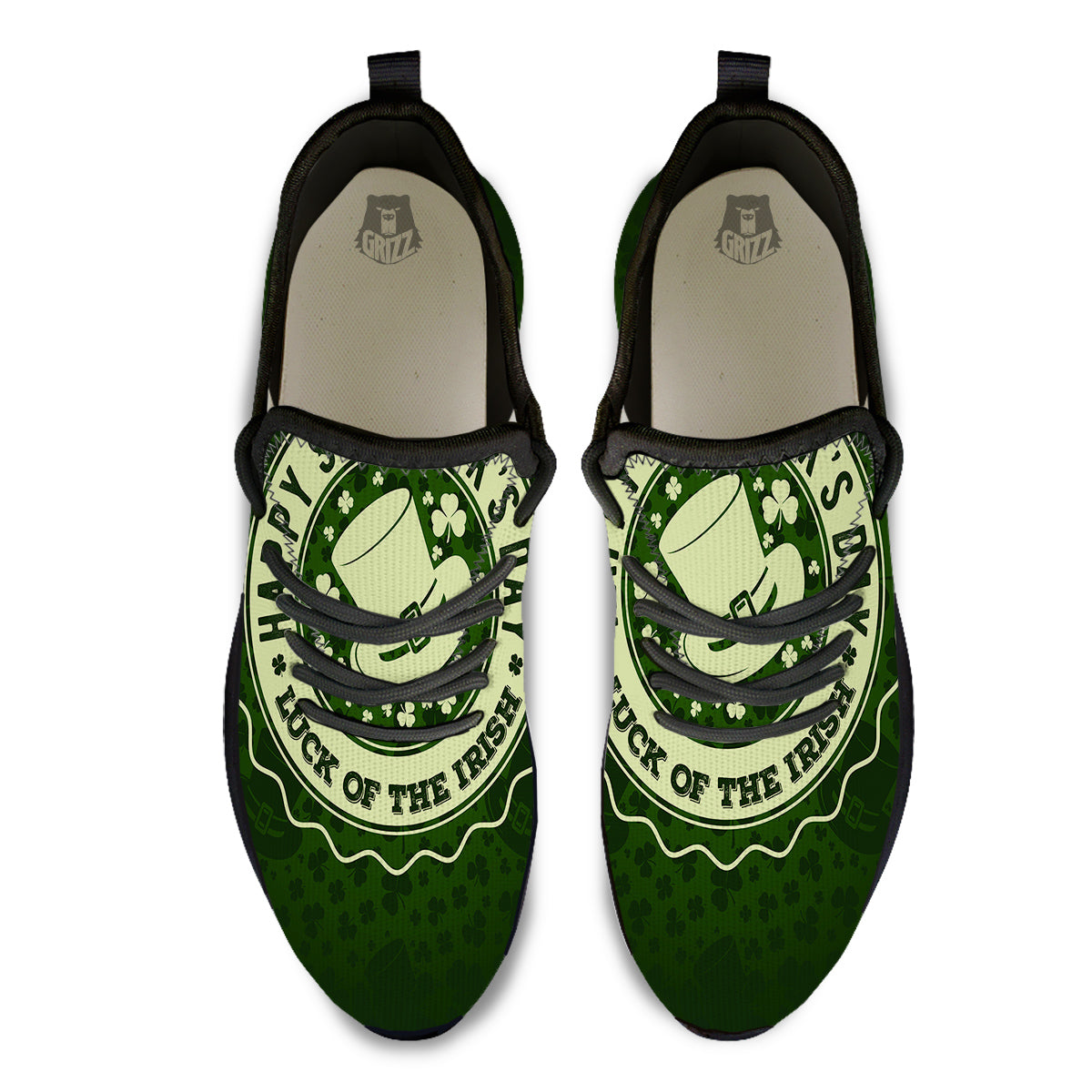 Hat And St. Patrick's Day Clover Print Black Athletic Shoes-grizzshop