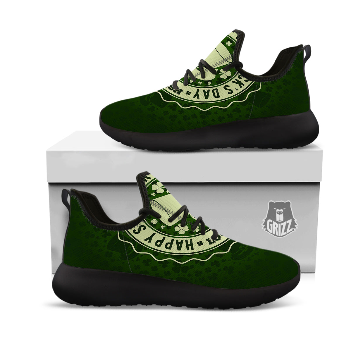 Hat And St. Patrick's Day Clover Print Black Athletic Shoes-grizzshop