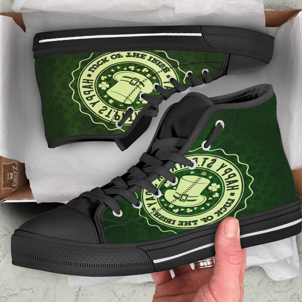 Hat And St. Patrick's Day Clover Print Black High Top Shoes-grizzshop