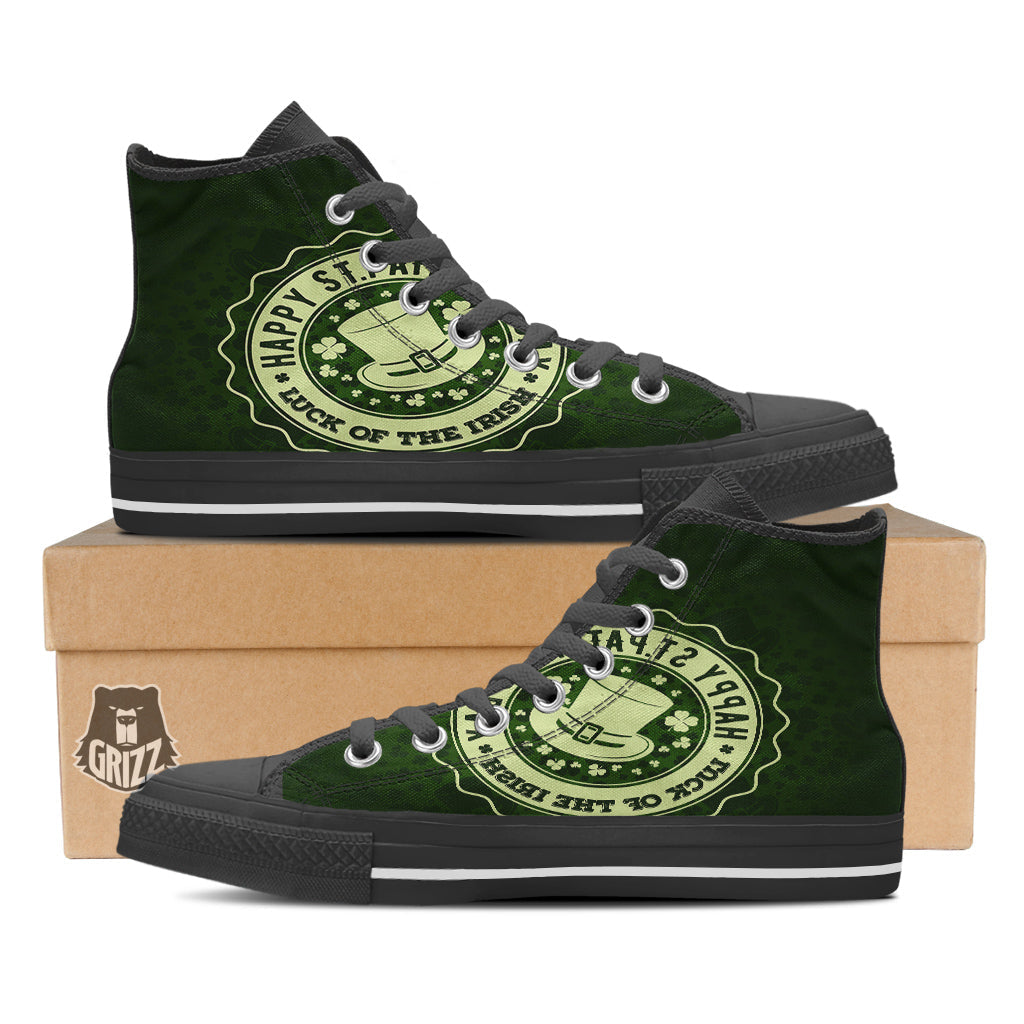 Hat And St. Patrick's Day Clover Print Black High Top Shoes-grizzshop