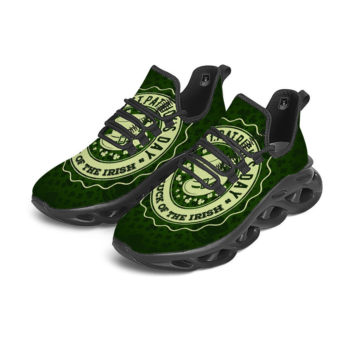 Hat And St. Patrick's Day Clover Print Black Running Shoes-grizzshop