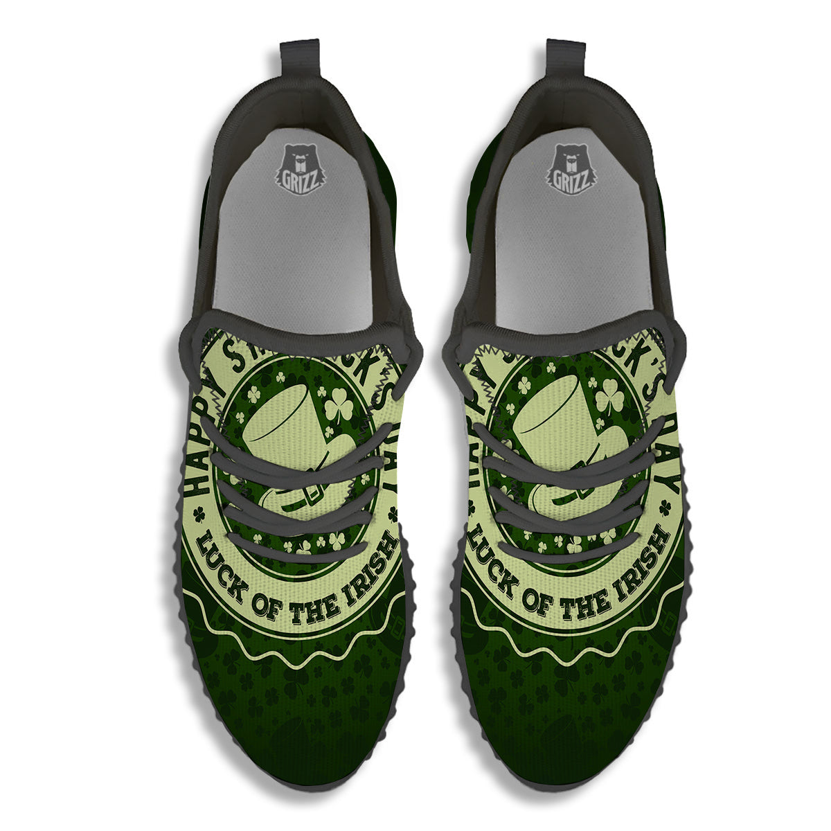 Hat And St. Patrick's Day Clover Print Black Walking Shoes-grizzshop