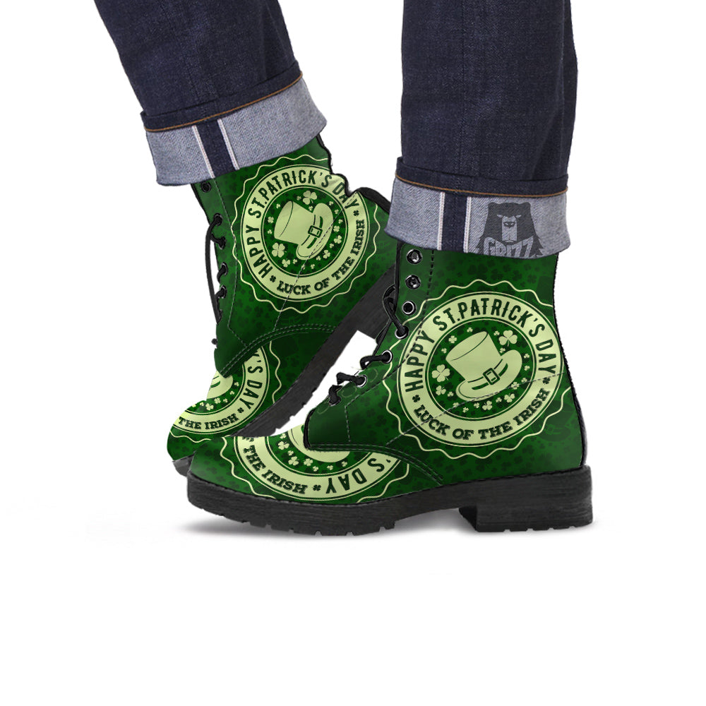 Hat And St. Patrick's Day Clover Print Leather Boots-grizzshop