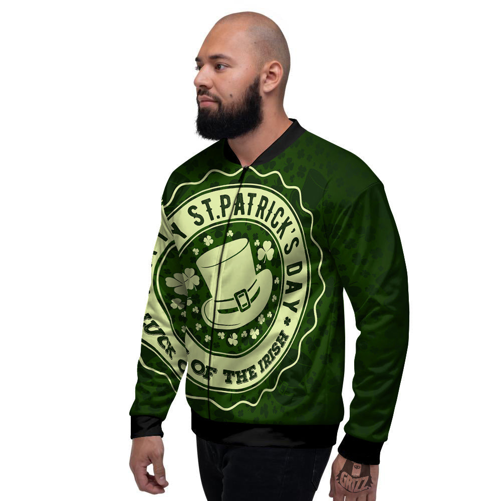 Hat And St. Patrick's Day Clover Print Men's Bomber Jacket-grizzshop