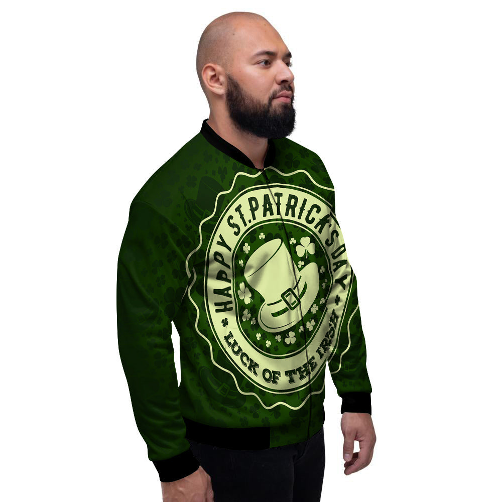 Hat And St. Patrick's Day Clover Print Men's Bomber Jacket-grizzshop