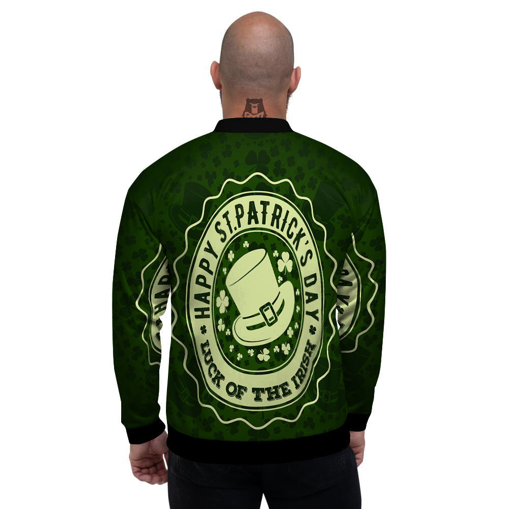 Hat And St. Patrick's Day Clover Print Men's Bomber Jacket-grizzshop