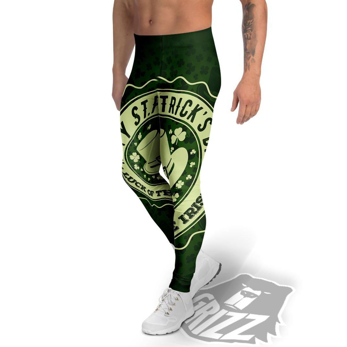 Hat And St. Patrick's Day Clover Print Men's Leggings-grizzshop