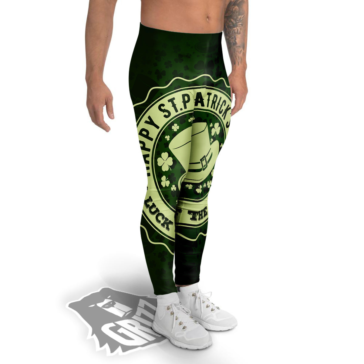 Hat And St. Patrick's Day Clover Print Men's Leggings-grizzshop