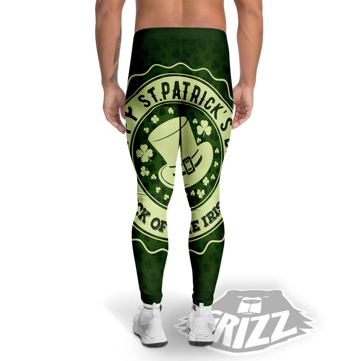 Hat And St. Patrick's Day Clover Print Men's Leggings-grizzshop