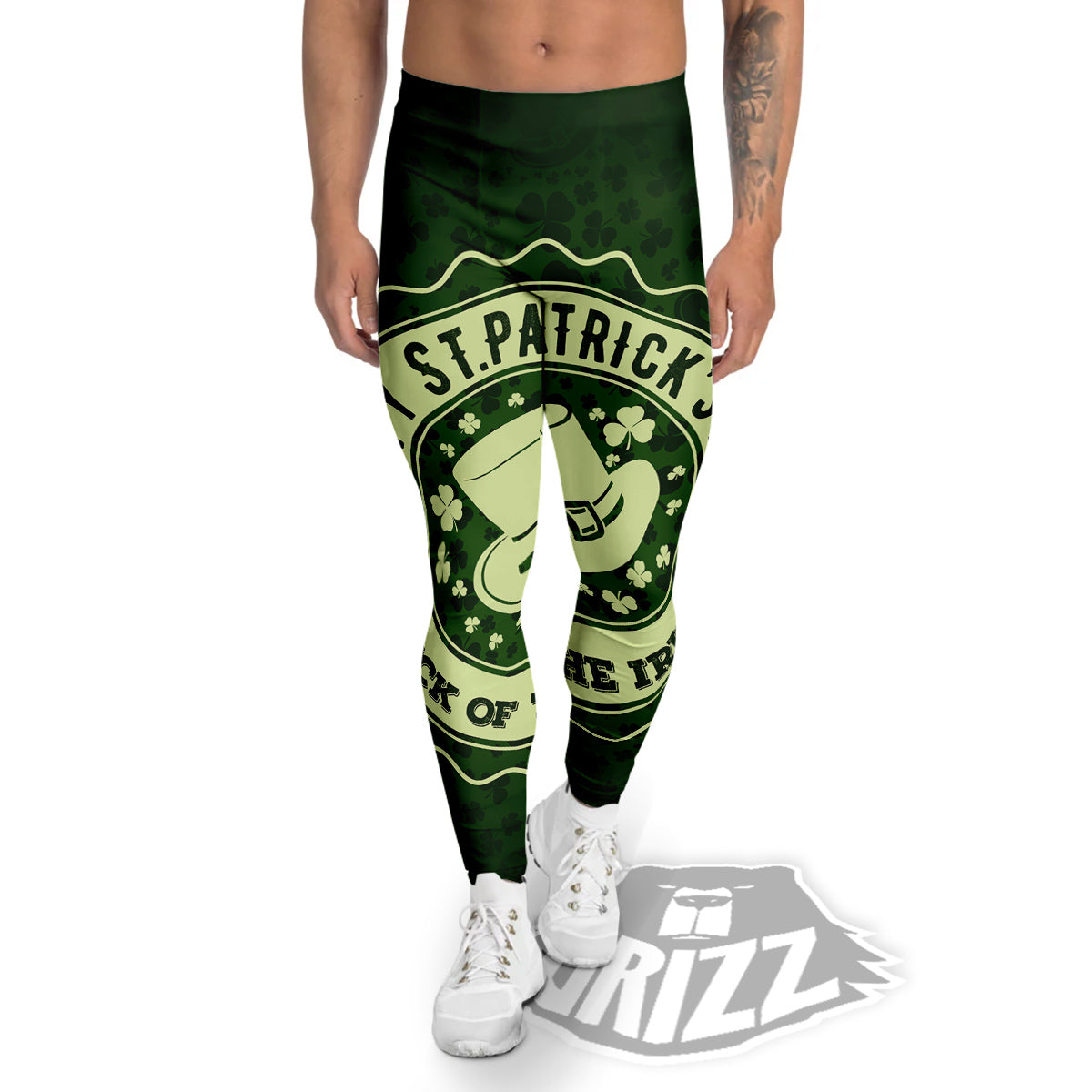 Hat And St. Patrick's Day Clover Print Men's Leggings-grizzshop