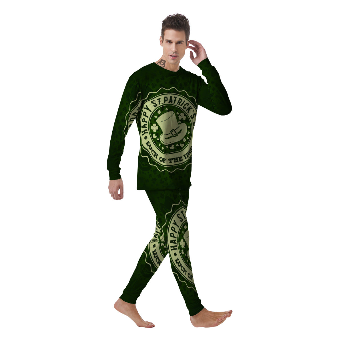 Hat And St. Patrick's Day Clover Print Men's Pajamas-grizzshop