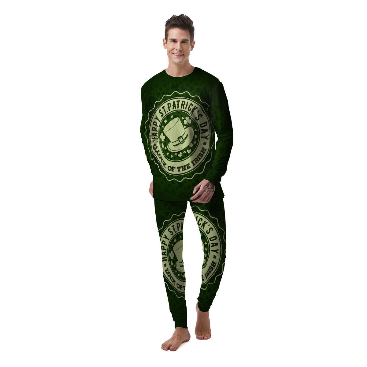 Hat And St. Patrick's Day Clover Print Men's Pajamas-grizzshop