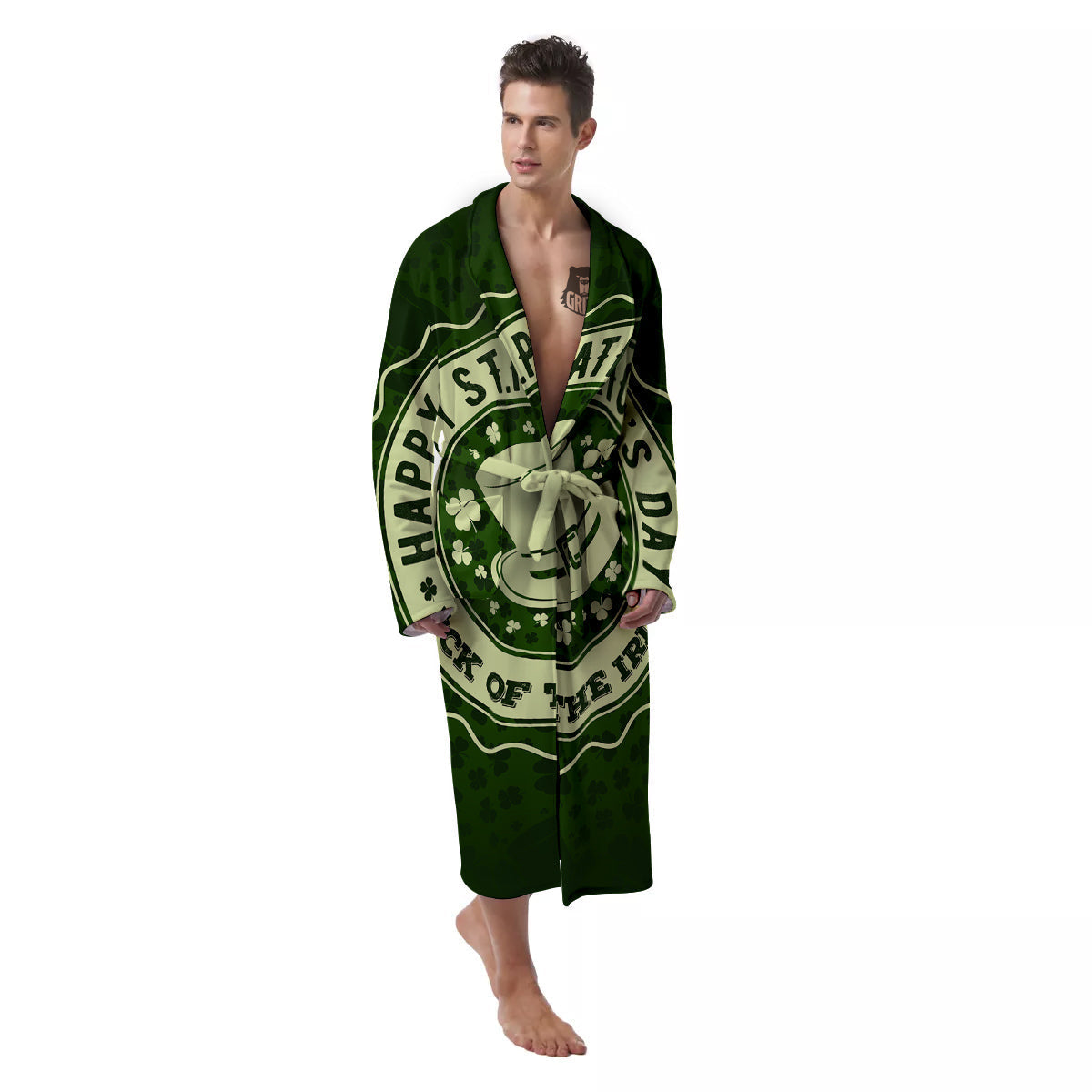 Hat And St. Patrick's Day Clover Print Men's Robe-grizzshop