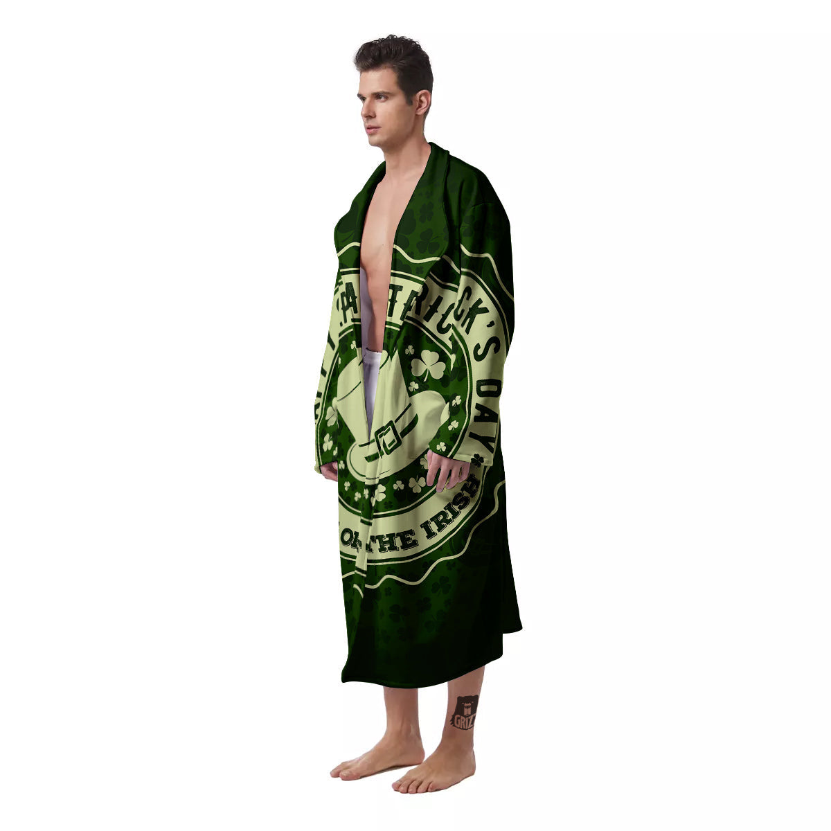 Hat And St. Patrick's Day Clover Print Men's Robe-grizzshop