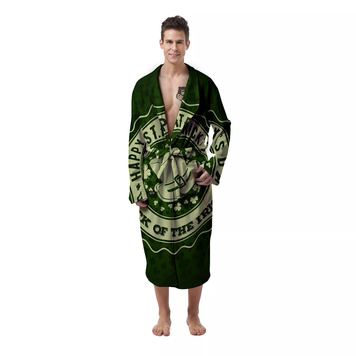 Hat And St. Patrick's Day Clover Print Men's Robe-grizzshop