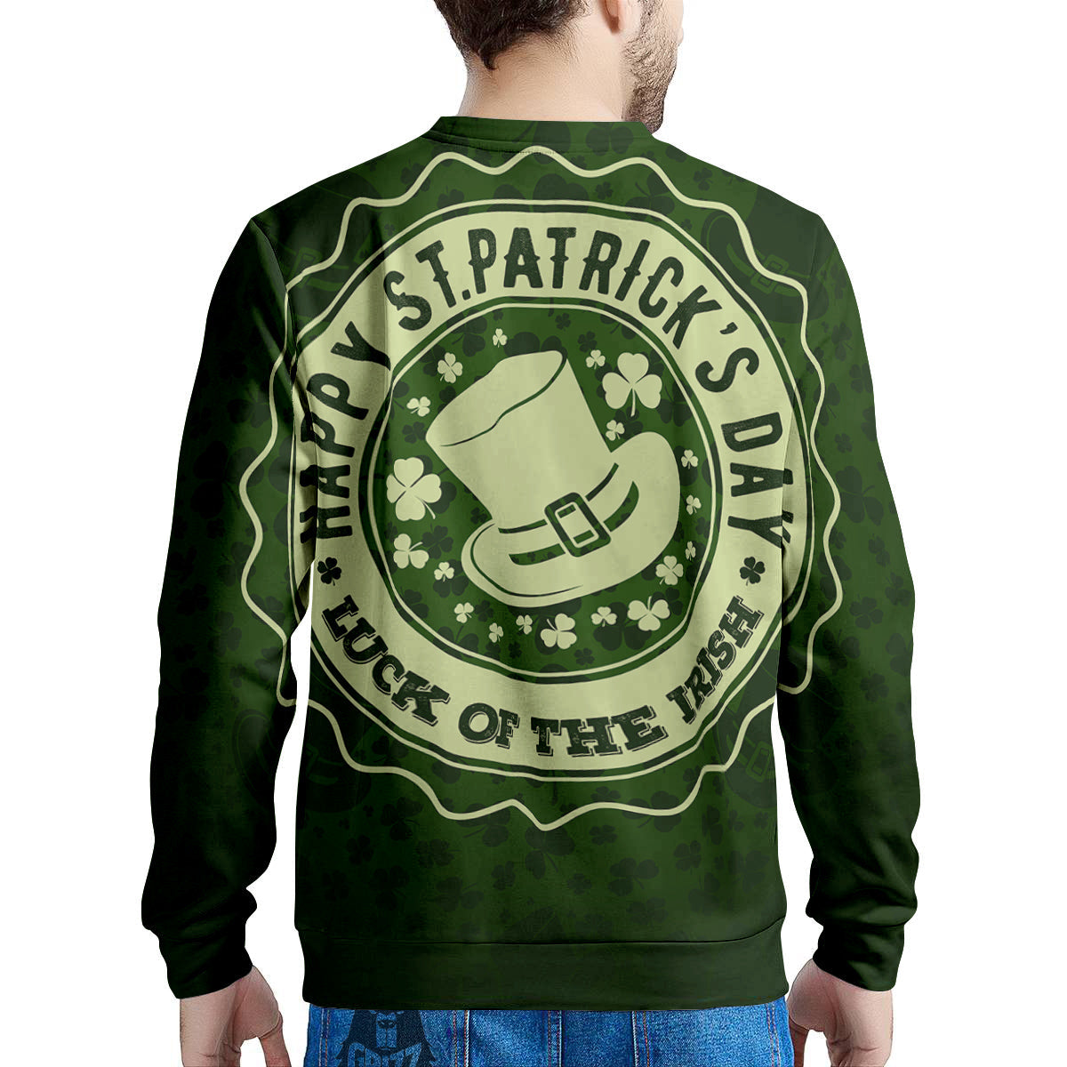 Hat And St. Patrick's Day Clover Print Men's Sweatshirt-grizzshop