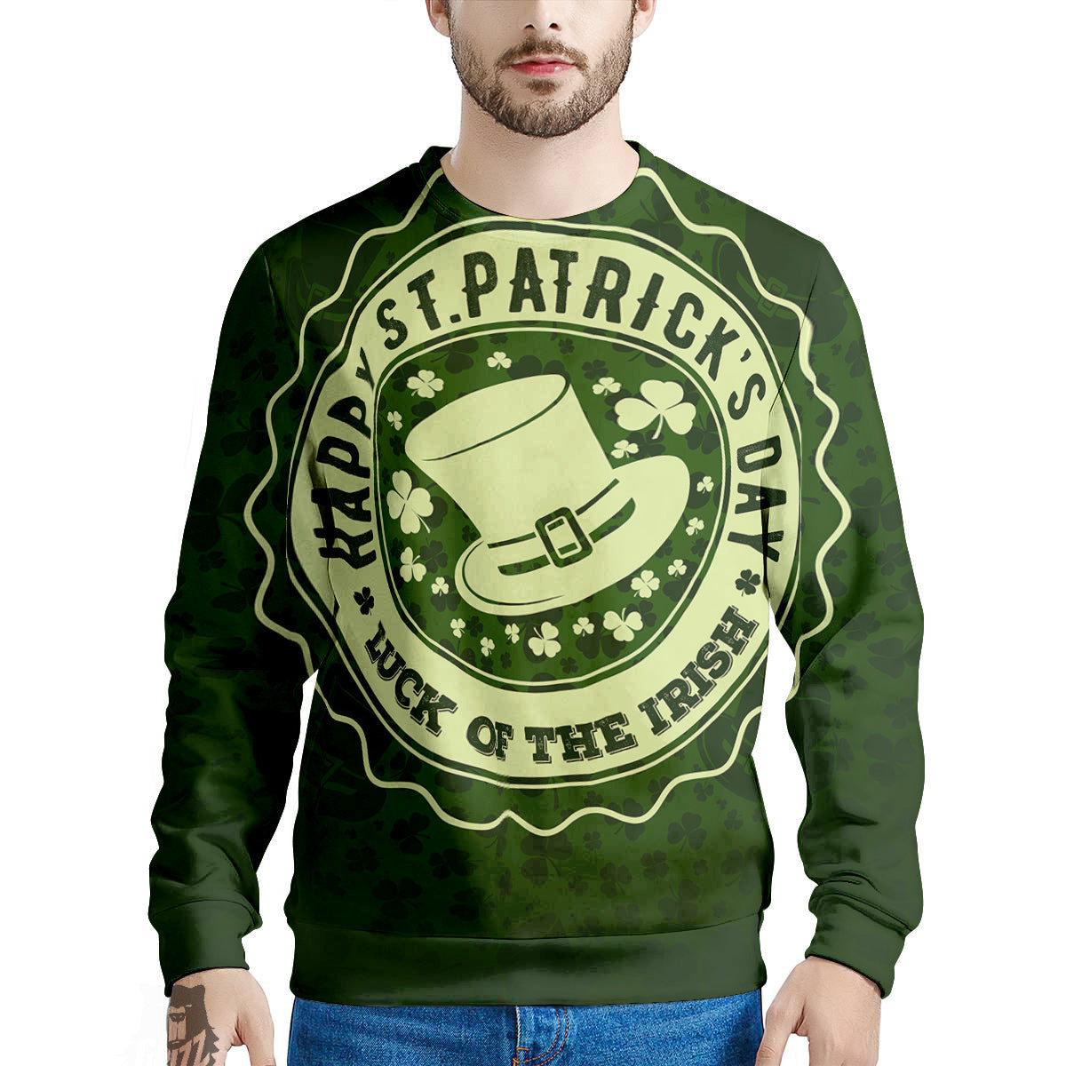 Hat And St. Patrick's Day Clover Print Men's Sweatshirt-grizzshop