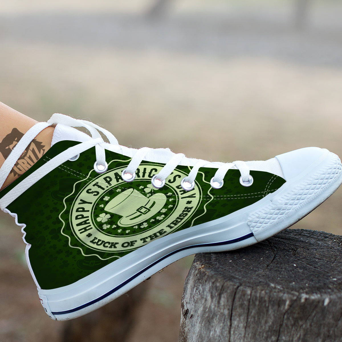 Hat And St. Patrick's Day Clover Print White High Top Shoes-grizzshop