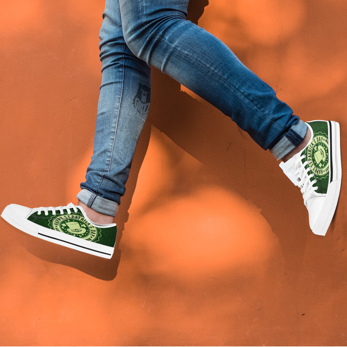 Hat And St. Patrick's Day Clover Print White Low Top Shoes-grizzshop