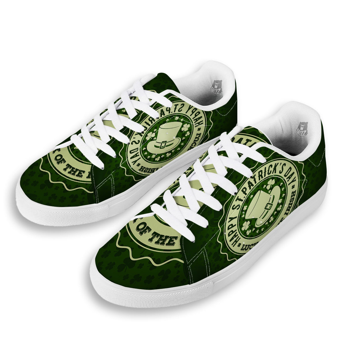 Hat And St. Patrick's Day Clover Print White Low Top Sneakers-grizzshop