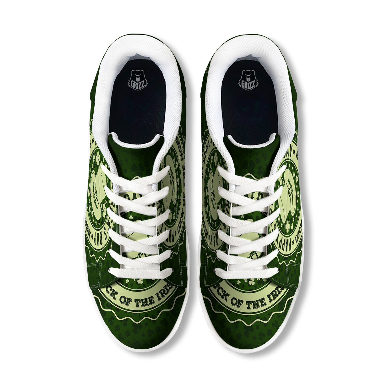 Hat And St. Patrick's Day Clover Print White Low Top Sneakers-grizzshop