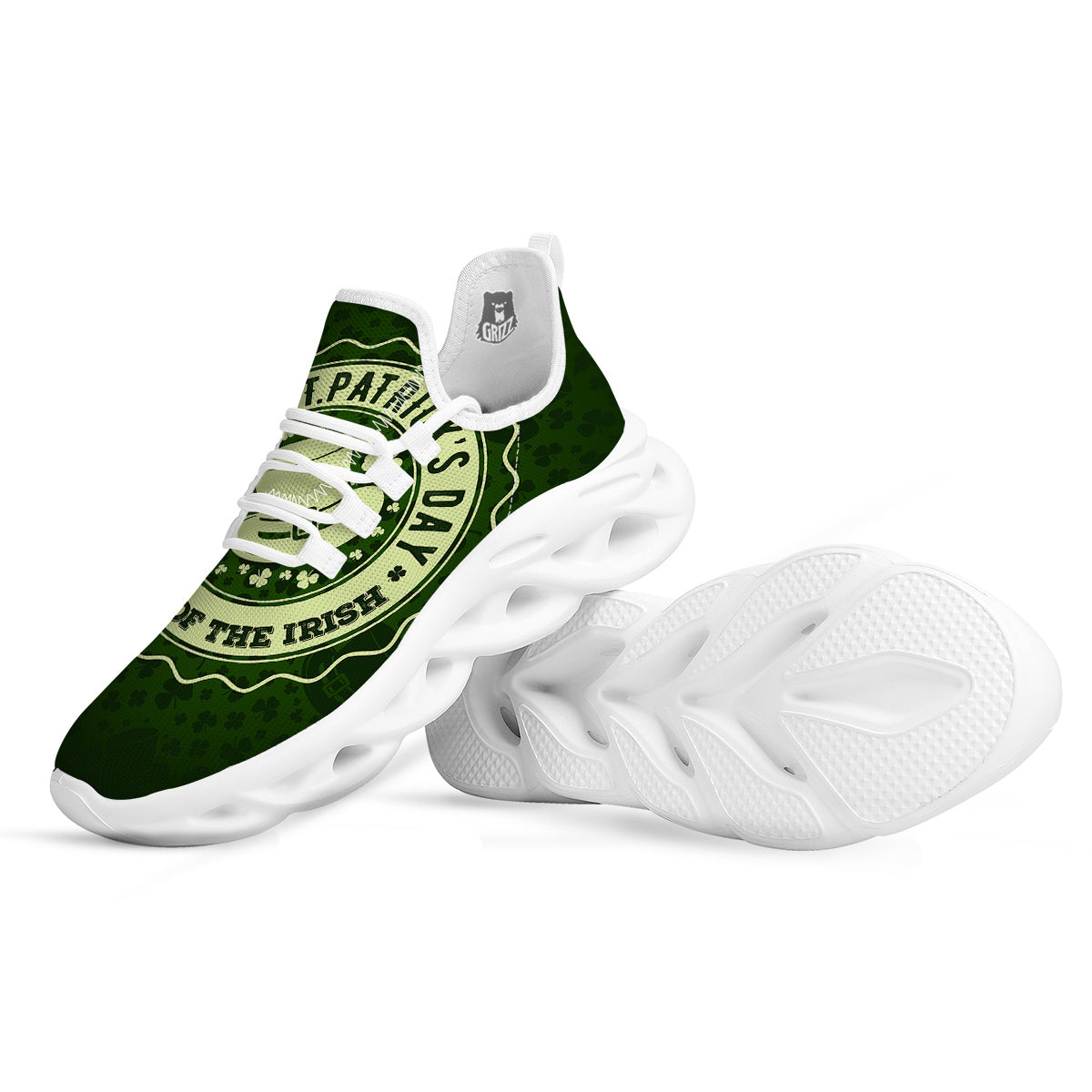 Hat And St. Patrick's Day Clover Print White Running Shoes-grizzshop