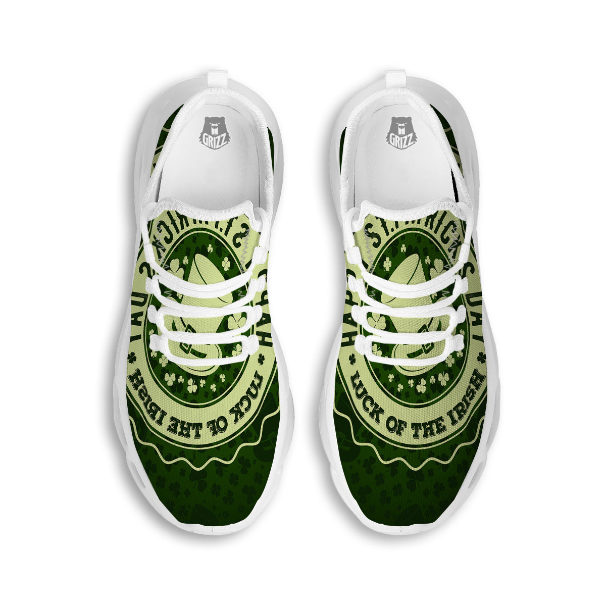 Hat And St. Patrick's Day Clover Print White Running Shoes-grizzshop