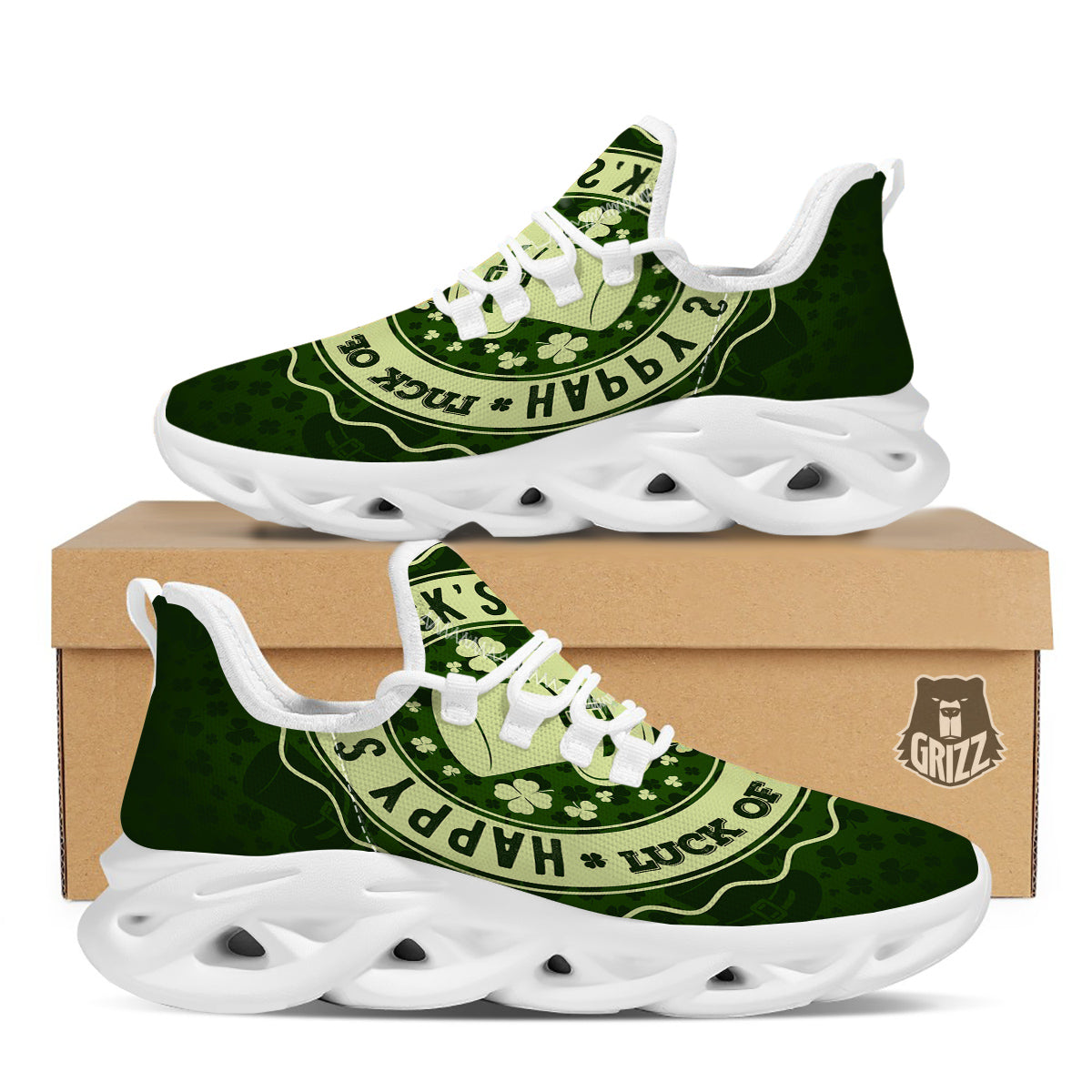 Hat And St. Patrick's Day Clover Print White Running Shoes-grizzshop