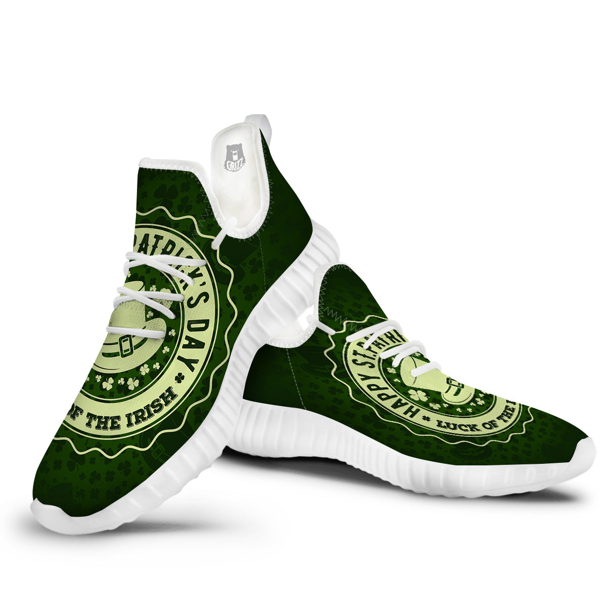 Hat And St. Patrick's Day Clover Print White Walking Shoes-grizzshop