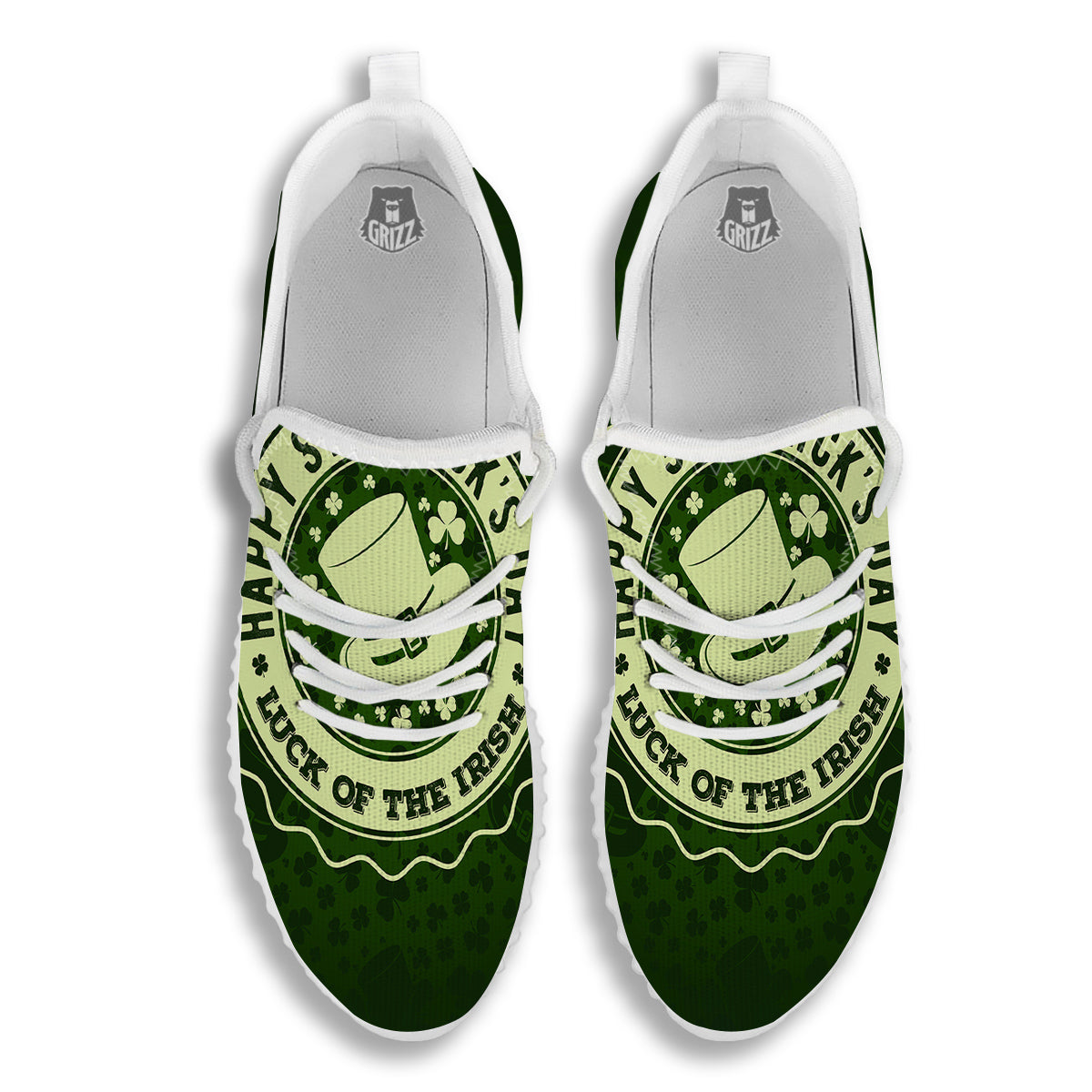 Hat And St. Patrick's Day Clover Print White Walking Shoes-grizzshop