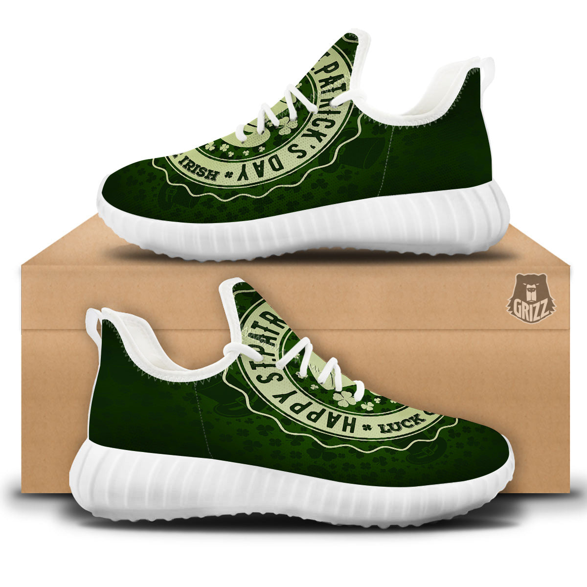 Hat And St. Patrick's Day Clover Print White Walking Shoes-grizzshop