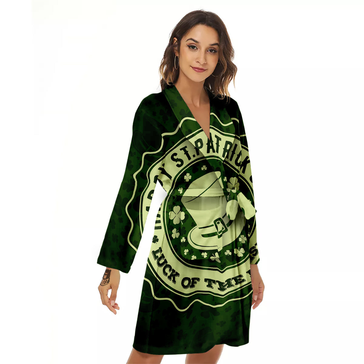 Hat And St. Patrick's Day Clover Print Women's Robe-grizzshop