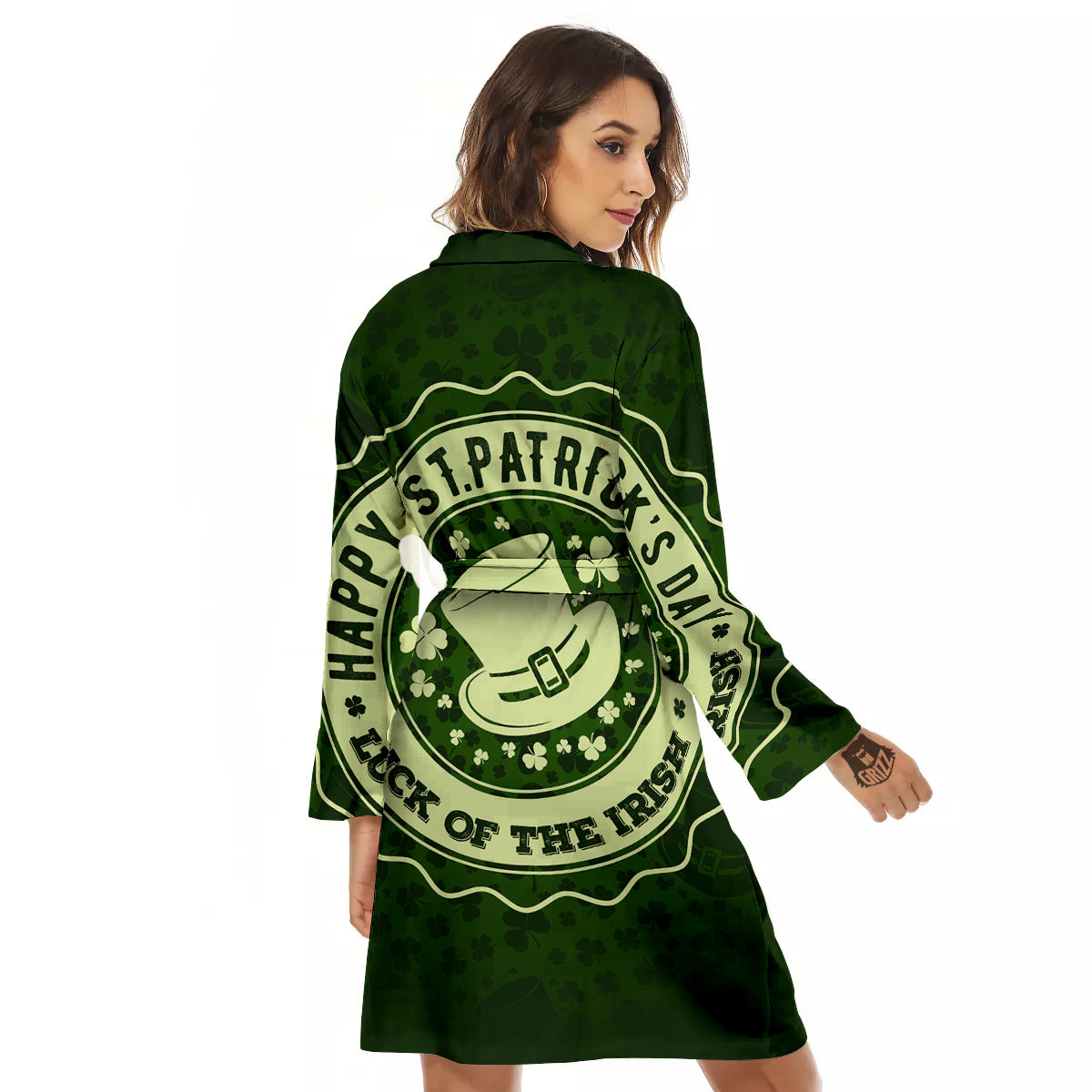 Hat And St. Patrick's Day Clover Print Women's Robe-grizzshop