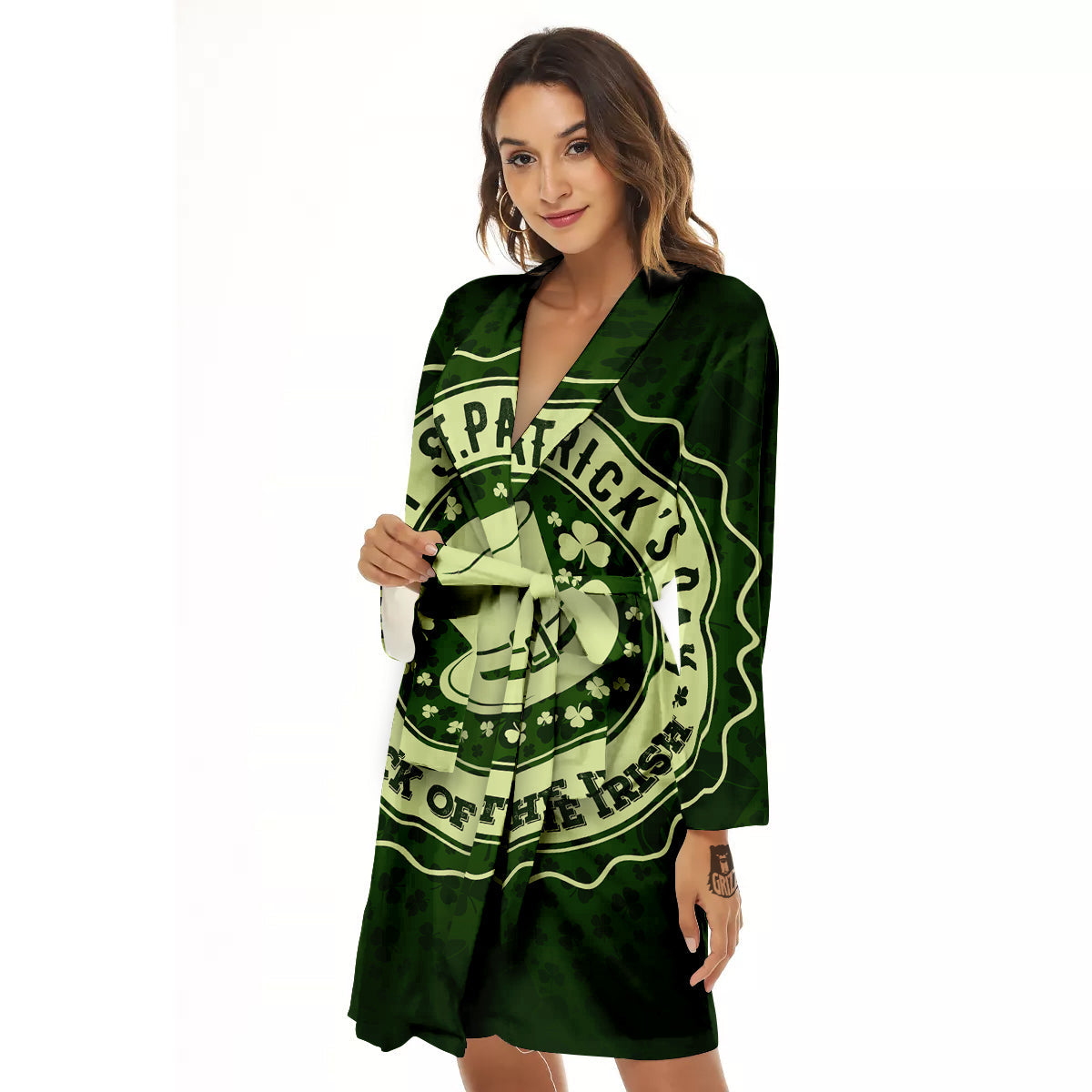 Hat And St. Patrick's Day Clover Print Women's Robe-grizzshop