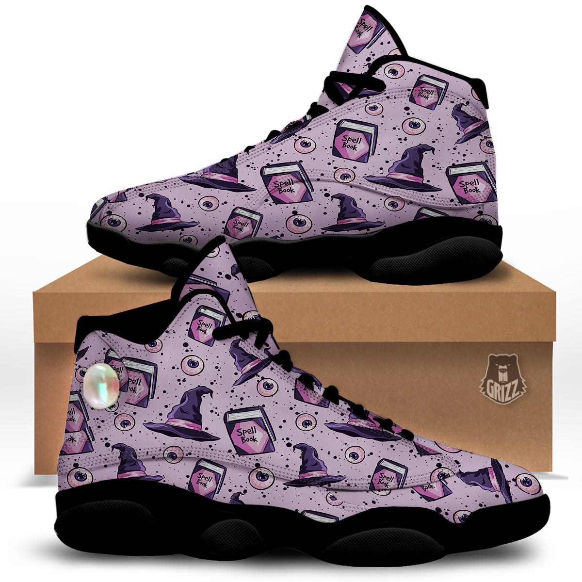 Hat Wizard Print Pattern Black Basketball Shoes-grizzshop