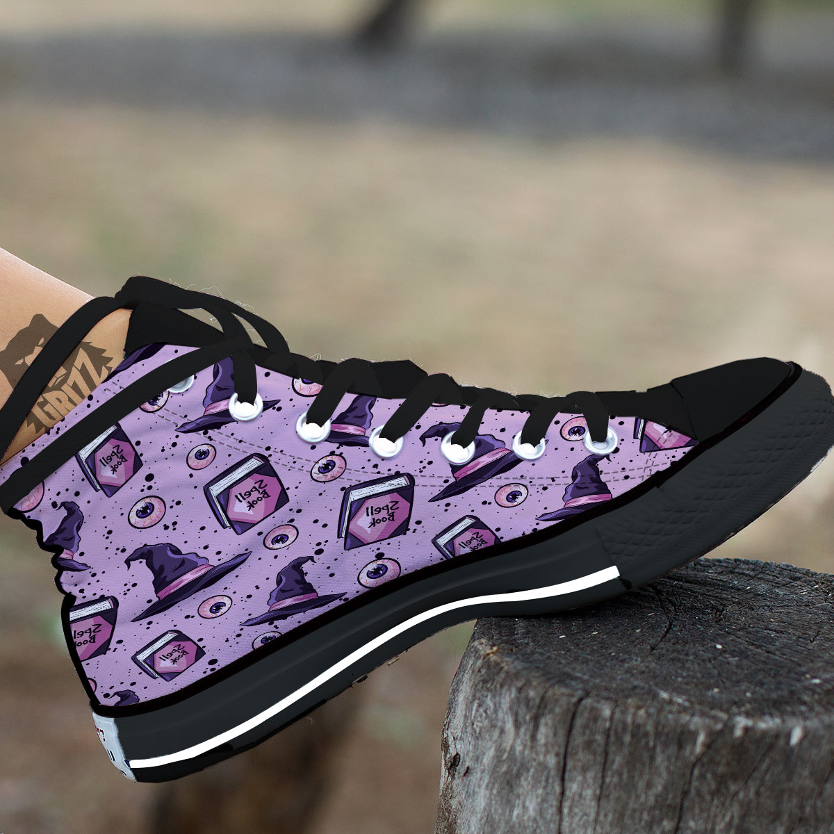 Hat Wizard Print Pattern Black High Top Shoes-grizzshop