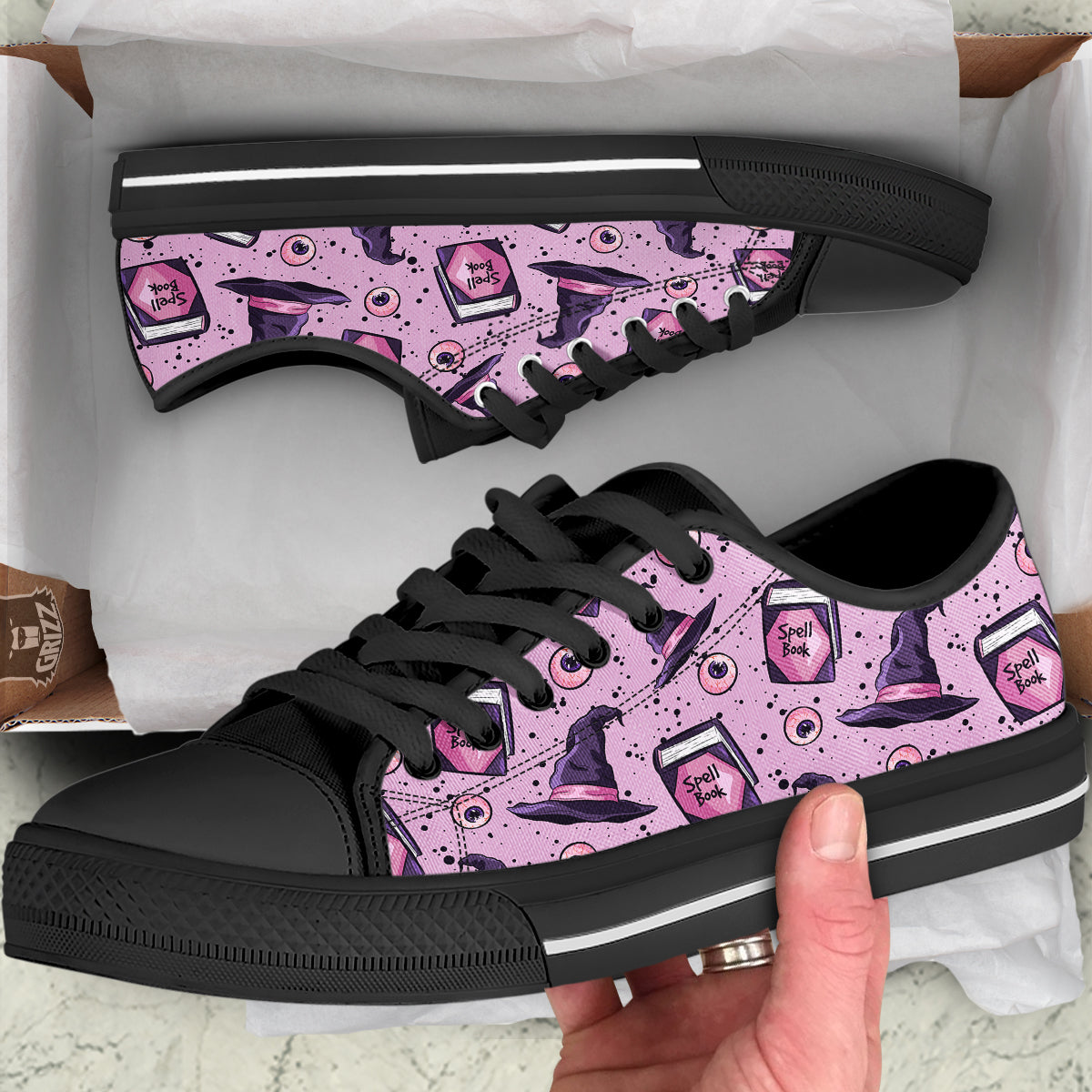 Hat Wizard Print Pattern Black Low Top Shoes-grizzshop